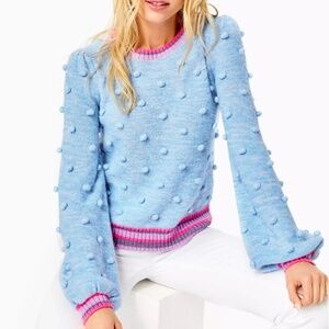 Lilly Pulitzer size L Verna sweater pullover puff sleeve allover bobble blue